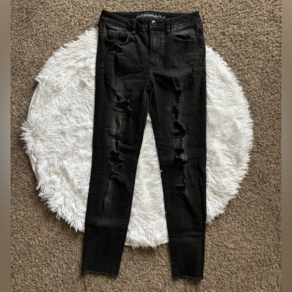 American Eagle Jeans Hi‎ Rise Jegging Super Super Stretch Distressed Womens 6